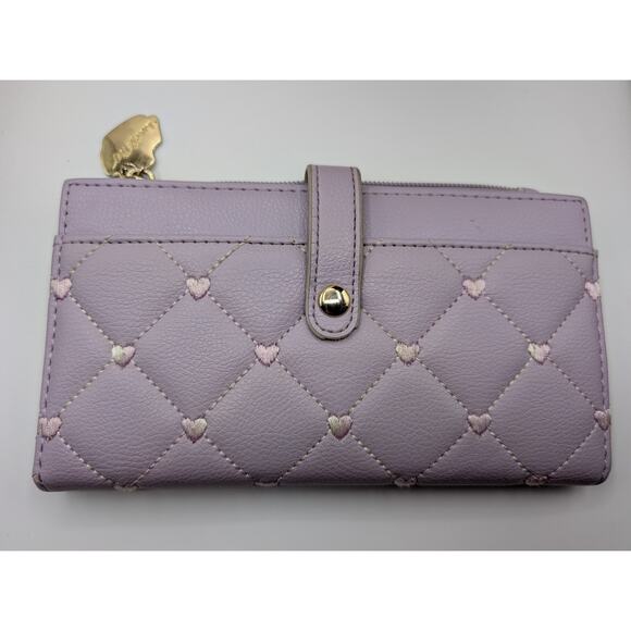 Betsey Johnson Accessories - Betsey Johnson Lavender Quilted Heart Wallet Women's Faux Leather Snap Clutch